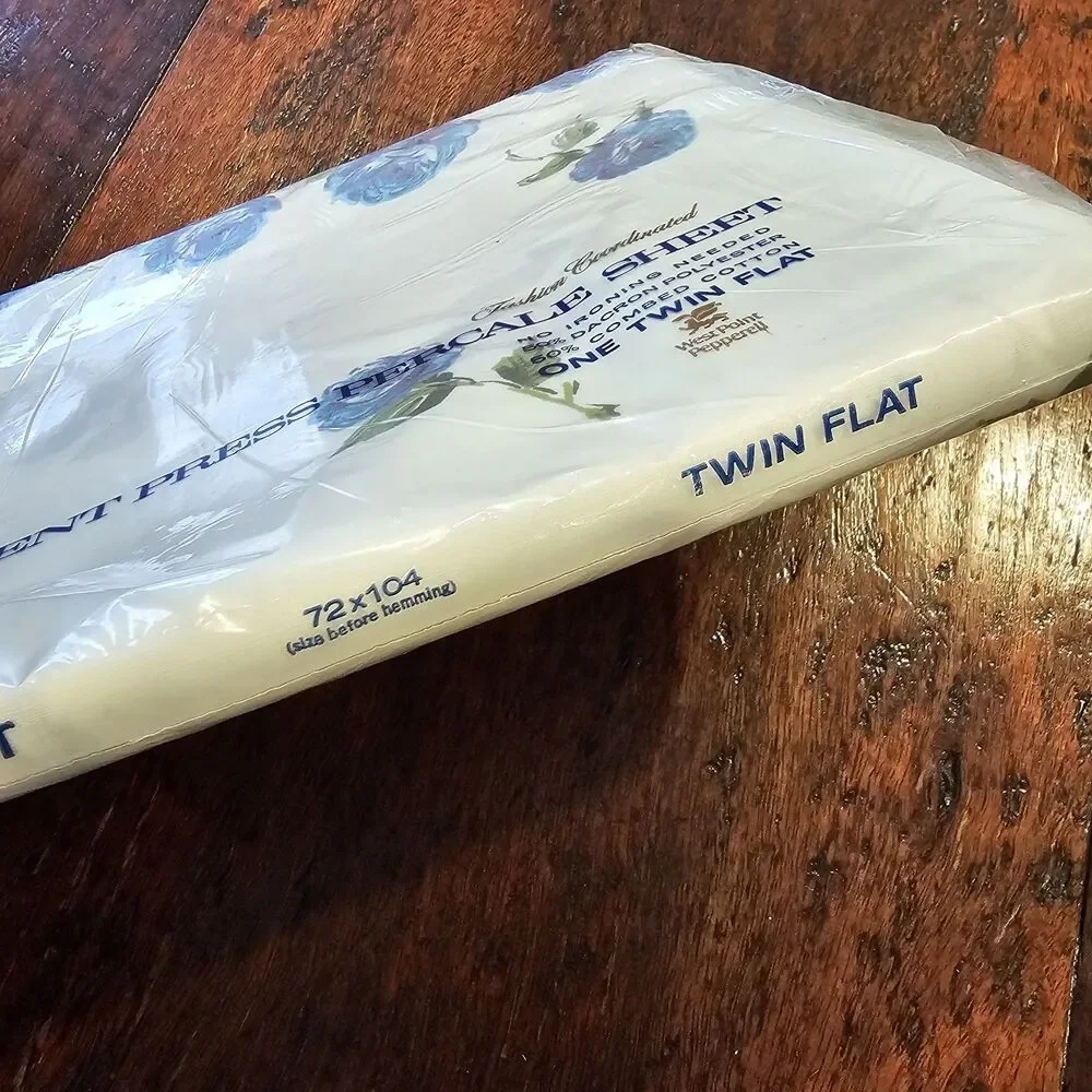 MARTEX Luxor blue rose vintage twin flat fitted sheet set floral percale NOS